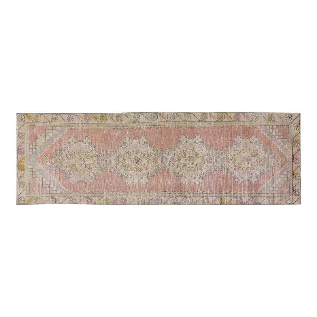 Hand-Knotted Anatolian Wool Rug in Greige 3'x9'2": Hand-Knotted Anatolian Wool Rug in Greige 3'x9'2" This vintage Turkish Anatolian rug is hand-knotted from wool using traditional techniques, combining timeless craftsmanship with a modern design sensi