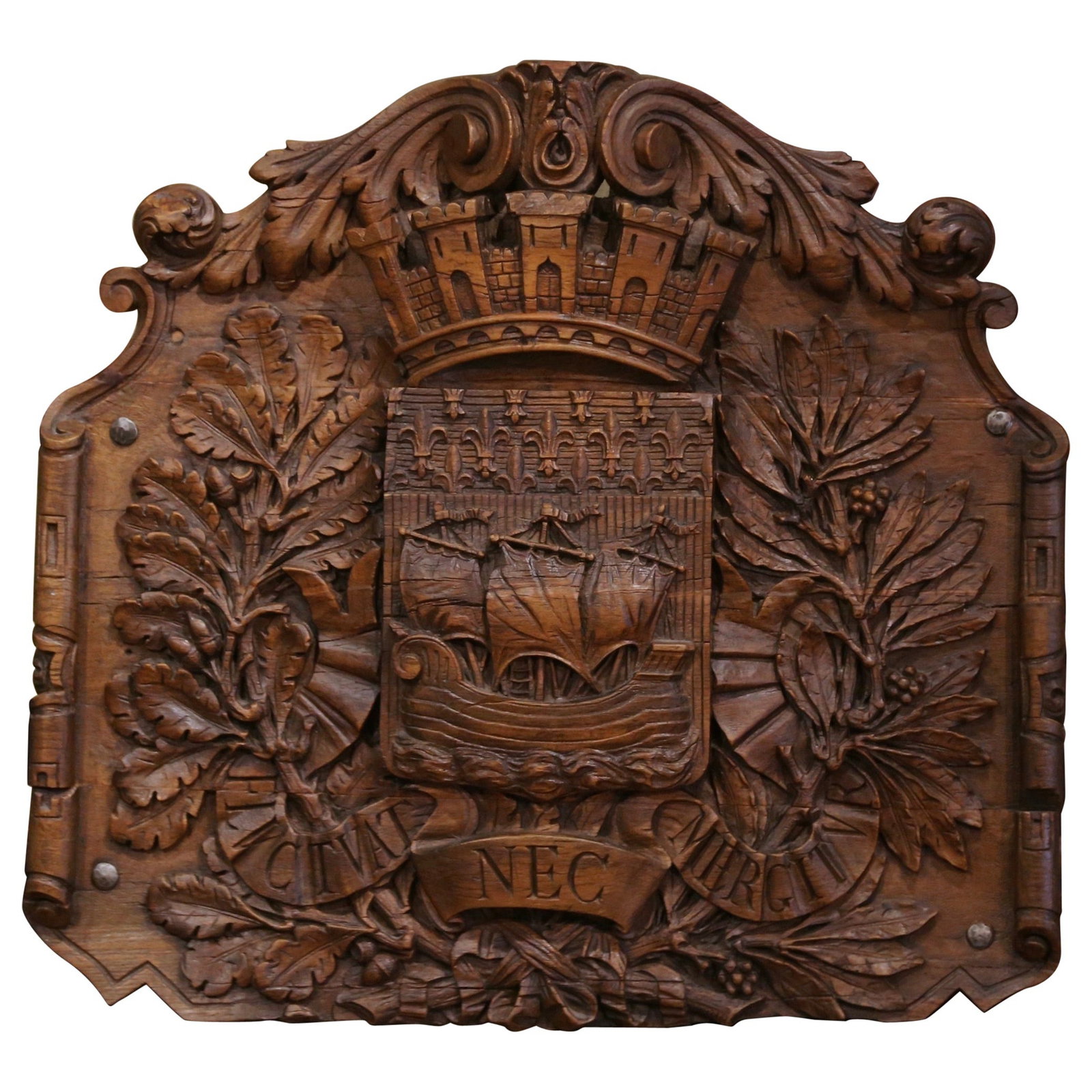 French Walnut Paris Heraldic Wall Crest 28 x 29 x 3 in (1 of 10)