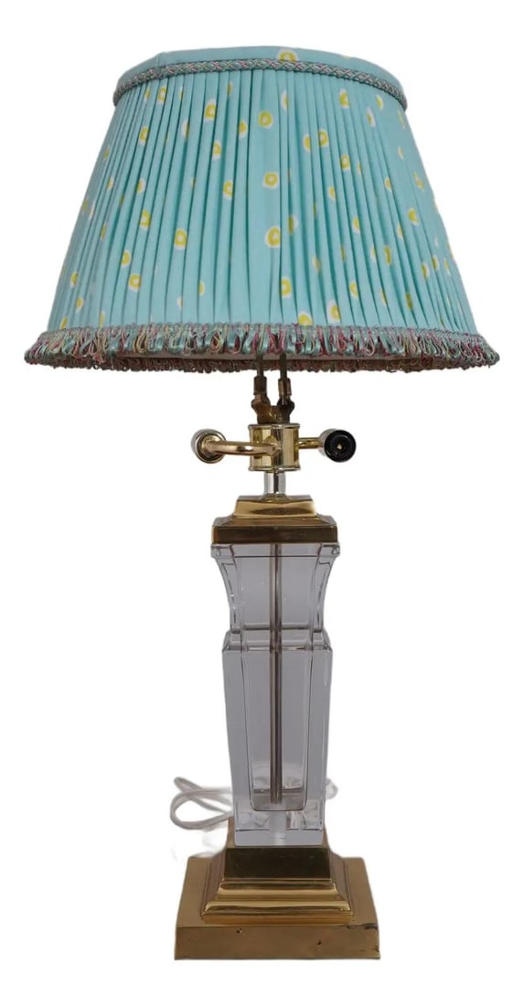 Crystal and Brass Decorative Table Lamp with Modern Shade 1990s (1 of 8)
