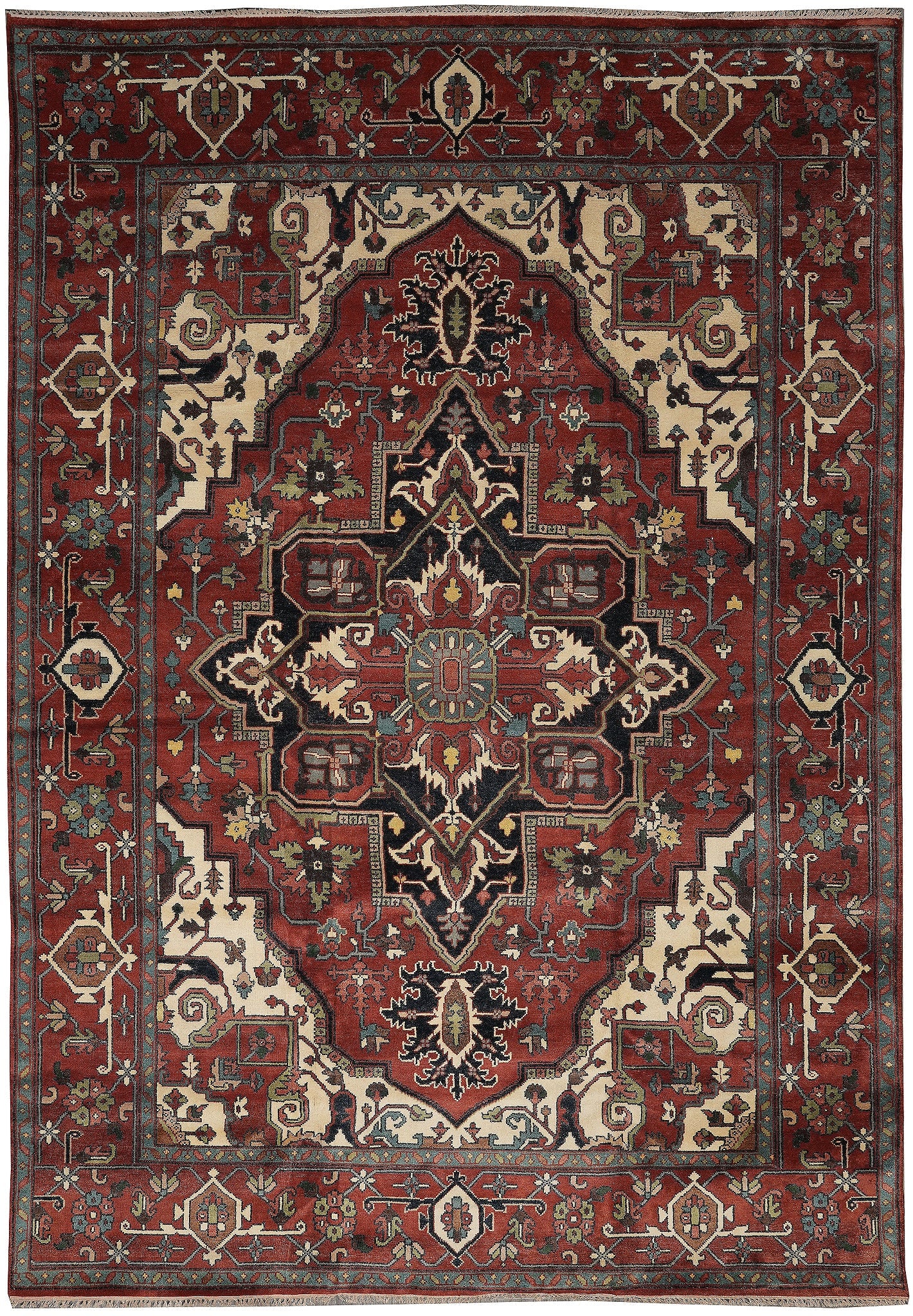 9.9 x 13.9 Handmade Serapi Heriz Wool Rug Geometric Medallion: 9.9 x 13.9 Handmade Serapi Heriz Wool Rug Geometric Medallion Free continental US Shipping This handmade Serapi Heriz rug is crafted from good quality wool and features a traditional tribal geometric 