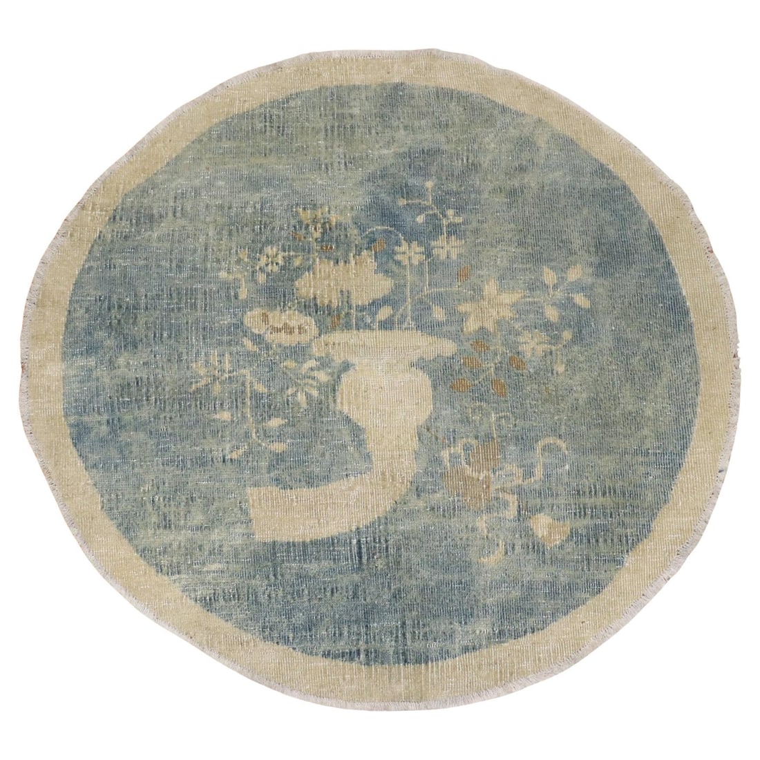 Zabihi Collection 1930 Chinese Art Deco Hand-Woven Round Rug: Zabihi Collection 1930 Chinese Art Deco Hand-Woven Round Rug Discover the beauty of this early 20th century Chinese Art Deco mini round rug, measuring 3'6" x 3'10". This exquisite piece features a cha