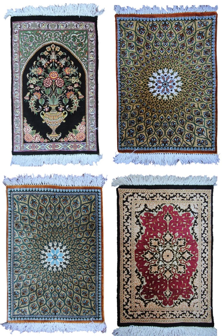 4 Handmade Persian Ghom Silk Floral Rugs 1.5 x 2 ft (1 of 18)