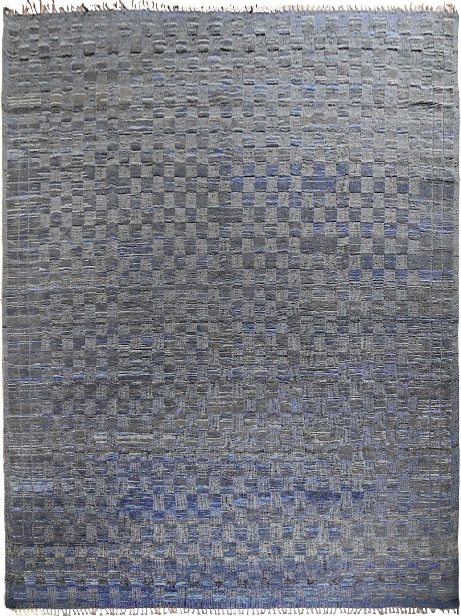 14.7 x 20.3 Moroccan Handmade Wool Rug Blue Gray Geometric Design: 14.7 x 20.3 Moroccan Handmade Wool Rug Blue Gray Geometric Design Free continental US Shipping Introducing the 14.7 x 20.3 Handmade Contemporary Moroccan Wool Rug, a breathtaking blend of traditional 