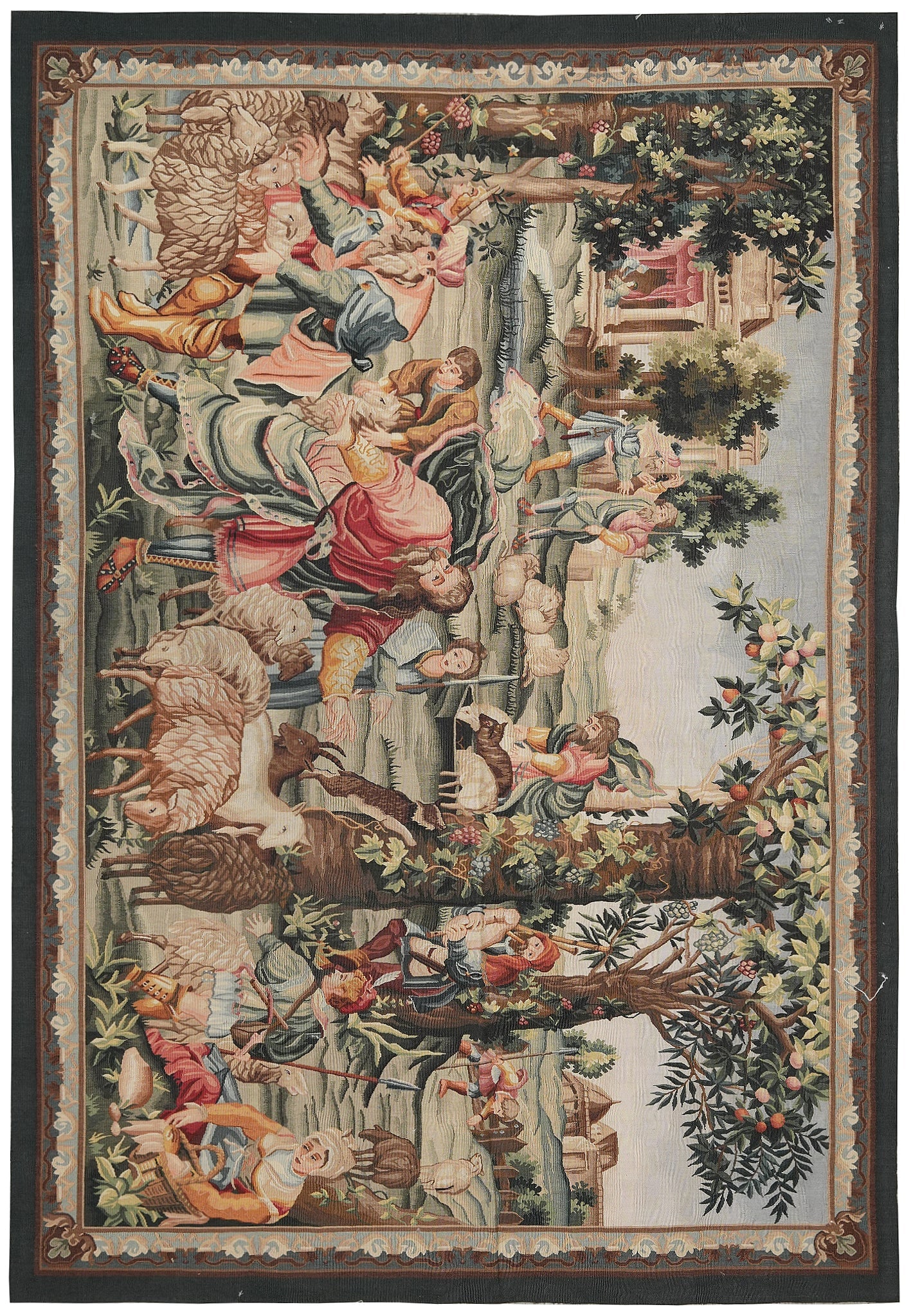 5 x 7 Handmade French Pictorial Tapestry Area Rug Flat Weave: 5 x 7 Handmade French Pictorial Tapestry Area Rug Flat Weave Free continental US Shipping This 5 x 7 handmade tapestry area rug features a French-inspired pictorial pattern, meticulously handwoven by 