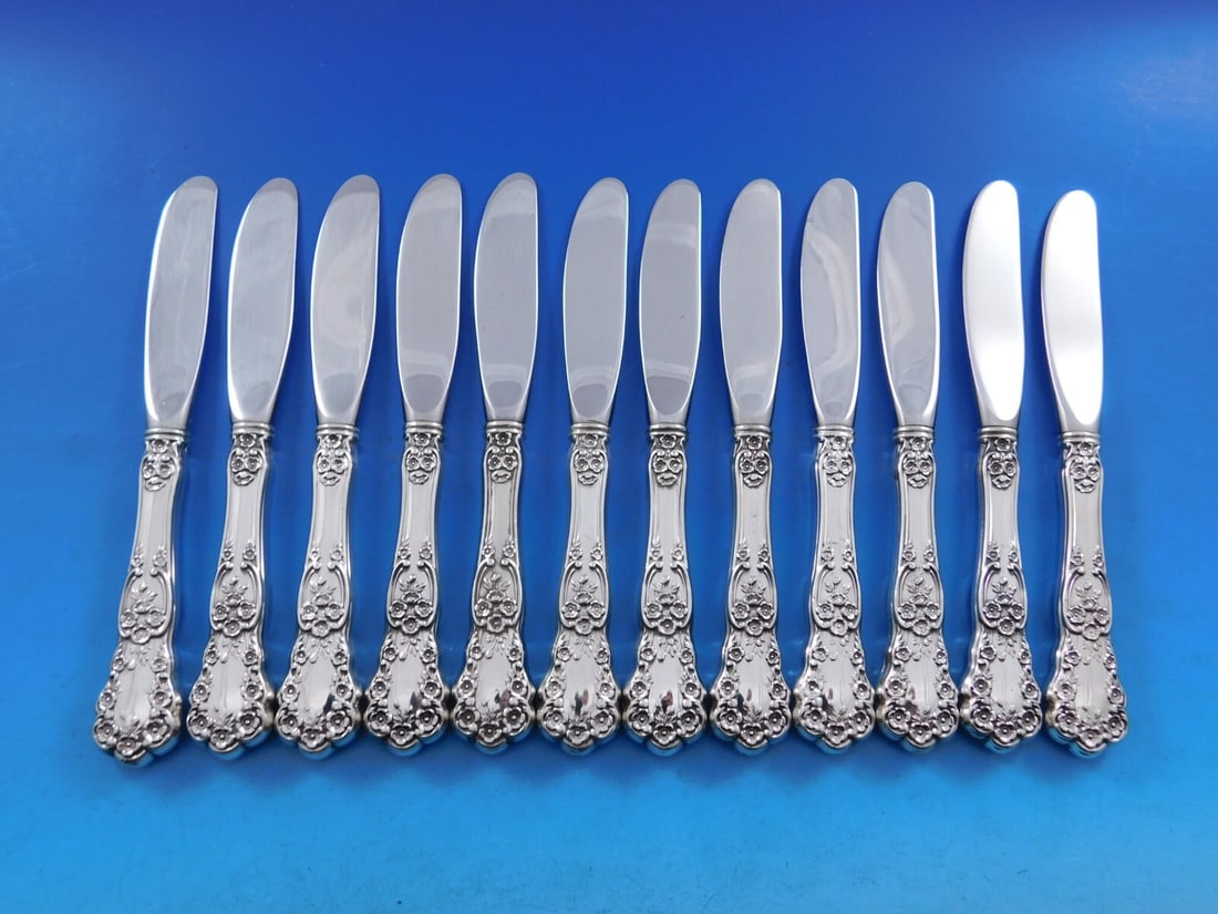 Gorham Buttercup Sterling Silver Butter Spreaders Set of 12 Modern Blades 6 1/8" (1 of 5)