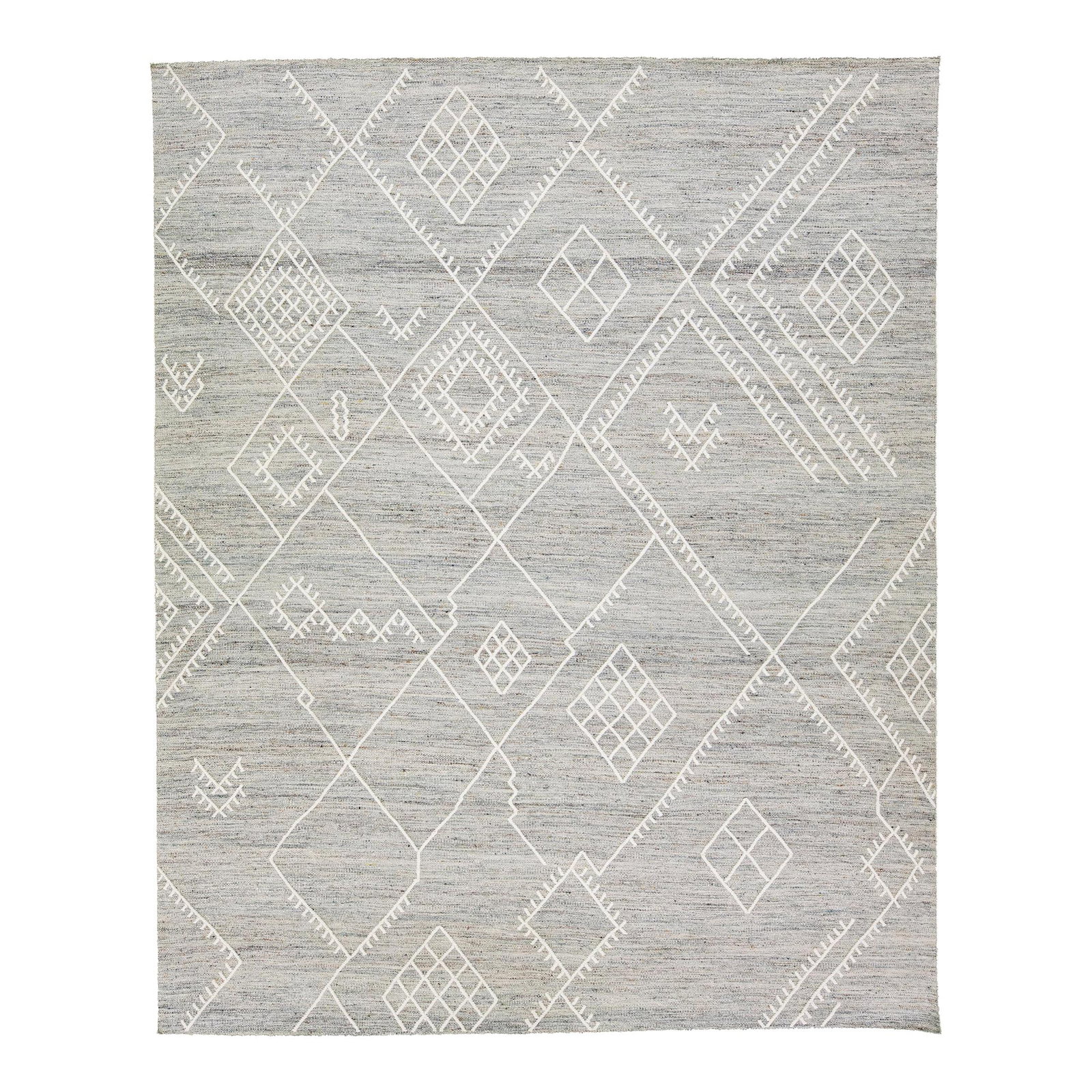 Nantucket Coastal Grey Wool Kilim Flatweave Rug 9'4 x 12'2: Nantucket Coastal Grey Wool Kilim Flatweave Rug 9'4 x 12'2 Enhance your living space with this exquisite handmade kilim wool rug from the Nantucket collection. Featuring a modern flatweave design, the
