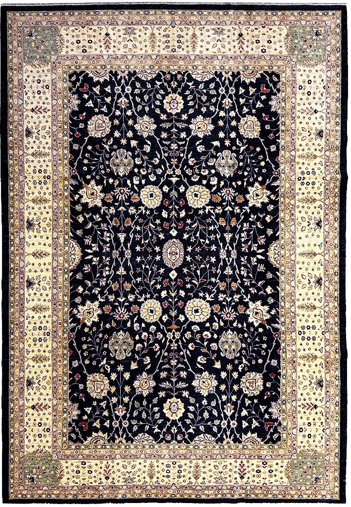 Handcrafted Black Chobi Peshawar Zigler 10' x 13'9" Rug: Handcrafted Black Chobi Peshawar Zigler 10' x 13'9" Rug Free continental US Shipping Transform your living space with this exquisite BLACK CHOBI PESHAWAR ZIGLER rug, featuring a stunning floral design