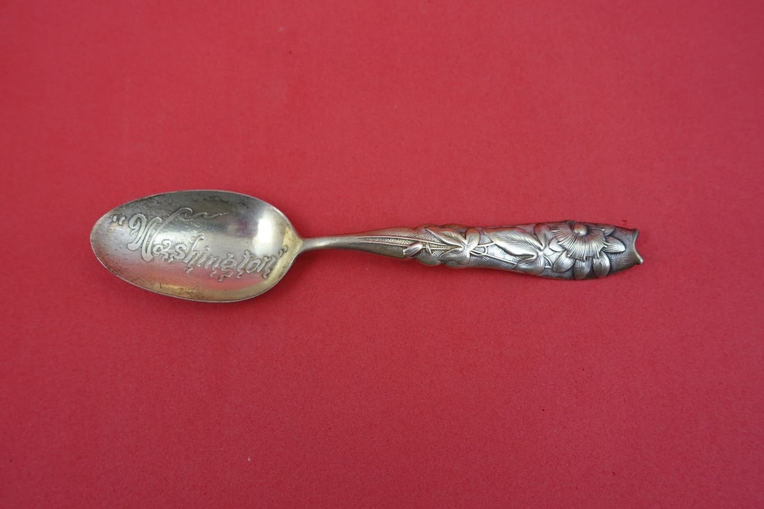 Sterling Silver Passion Flower Souvenir Spoon Flora Pattern Washington 5 3/4 Inch: Sterling Silver Passion Flower Souvenir Spoon Flora Pattern Washington 5 3/4 Inch This Flora pattern souvenir spoon by Shiebler is crafted from sterling silver and features a passion flower motif with