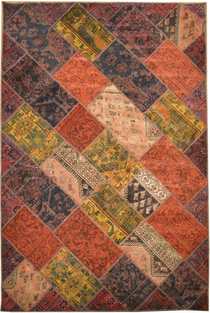 Handcrafted Multi-Color Persian Patchwork Rug 5'8 x 8'6 Silk-like Pile (1 of 4)