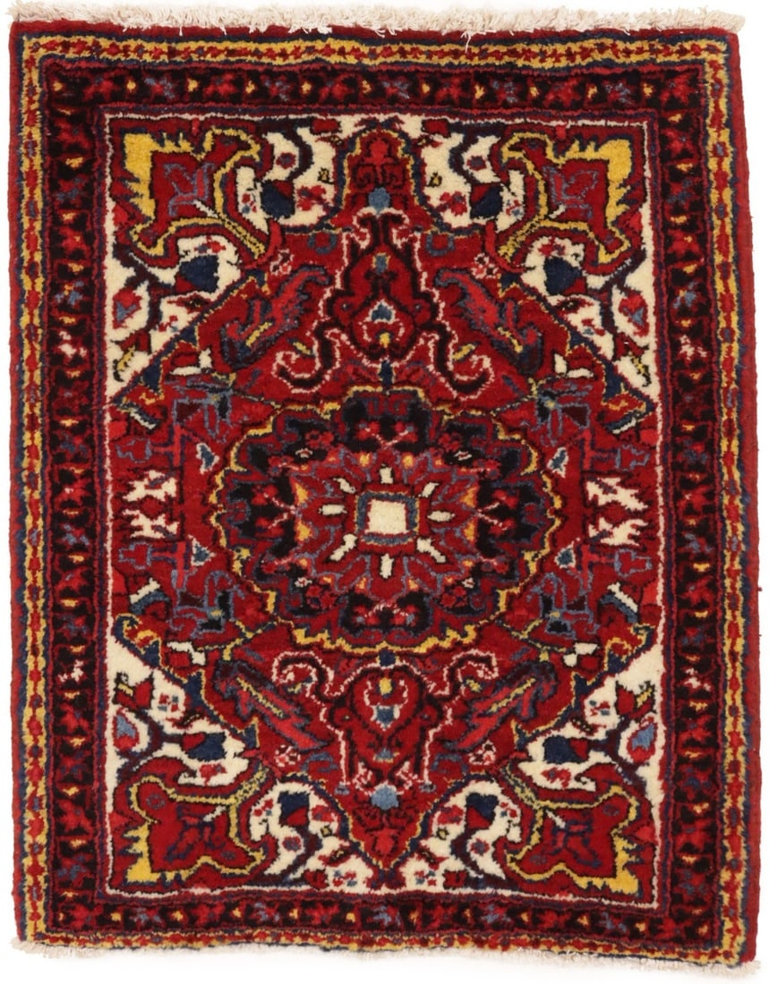 Vintage Wool Floral Area Rug Hand-Knotted Red Accent 2'6 x 3'2 Ft: Vintage Wool Floral Area Rug Hand-Knotted Red Accent 2'6 x 3'2 Ft This handmade wool tribal area rug features a striking geometric design that complements farmhouse and vintage decor. Measuring 2'6" x