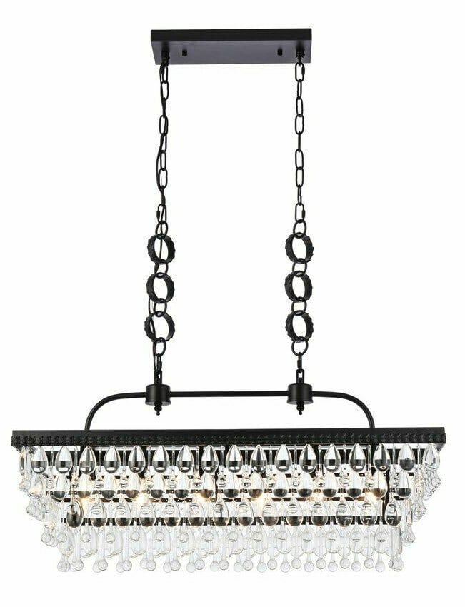 Living District Nordic 6 Light Black Crystal Chandelier 32 Inch: Living District Nordic 6 Light Black Crystal Chandelier 32 Inch This modern chandelier features a black metal frame adorned with royal cut clear crystal and glass accents, offering a sophisticated lig