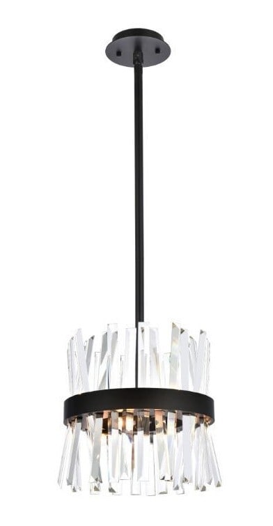 Serephina 6-Light Crystal Pendant in Black 12 in: Serephina 6-Light Crystal Pendant in Black 12 in Modern 6-light pendant chandelier in a black finish with clear crystal glass accents. It is hardwired, ETL rated, and designed for indoor use. The fixt