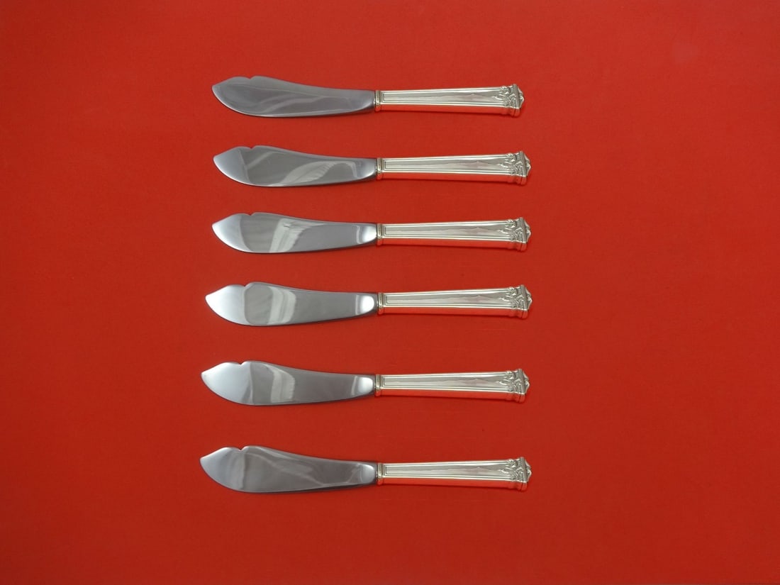 International Sterling Silver Trianon 6pc Trout Knife Set 7.5" Custom: International Sterling Silver Trianon 6pc Trout Knife Set 7.5" Custom Enhance your dining experience with this exquisite 6-piece trout knife set in the Trianon pattern by International. Crafted from h
