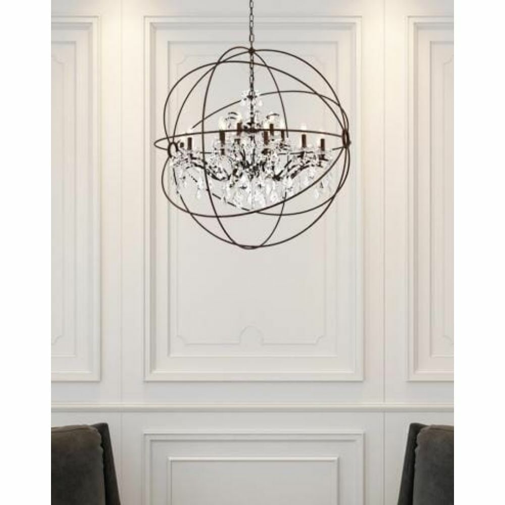 Geneva 18 Light Rustic Iron Crystal Orb Chandelier 46 in (1 of 7)