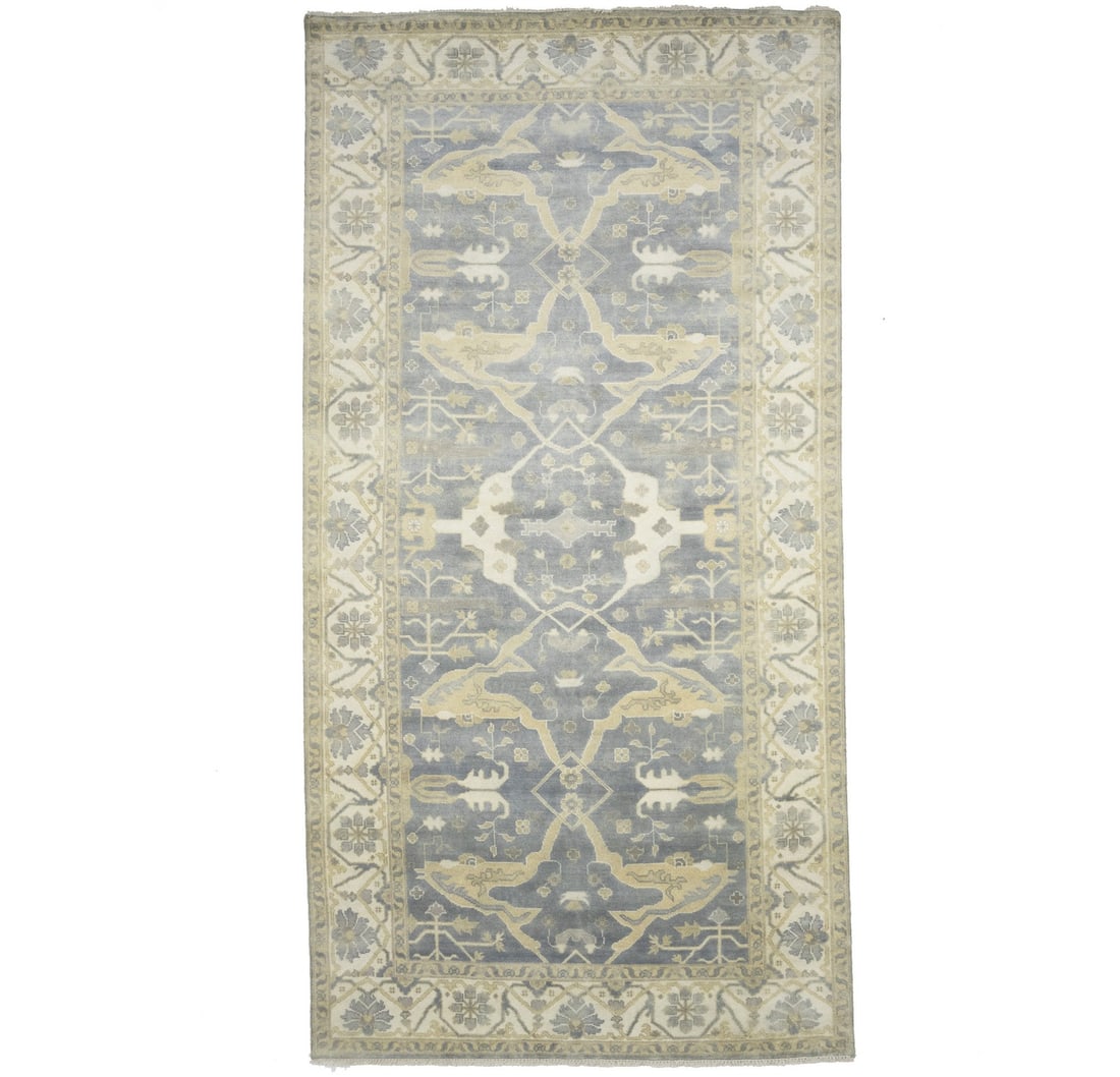 Handmade 8'1 x 15'9 Gray Floral Oushak Area Rug: Handmade 8'1 x 15'9 Gray Floral Oushak Area Rug Elevate your living space with this exquisite Muted 8'1" x 15'9" Gray Floral Oushak Oriental Rug. Handmade in India, this oversized area carpet features