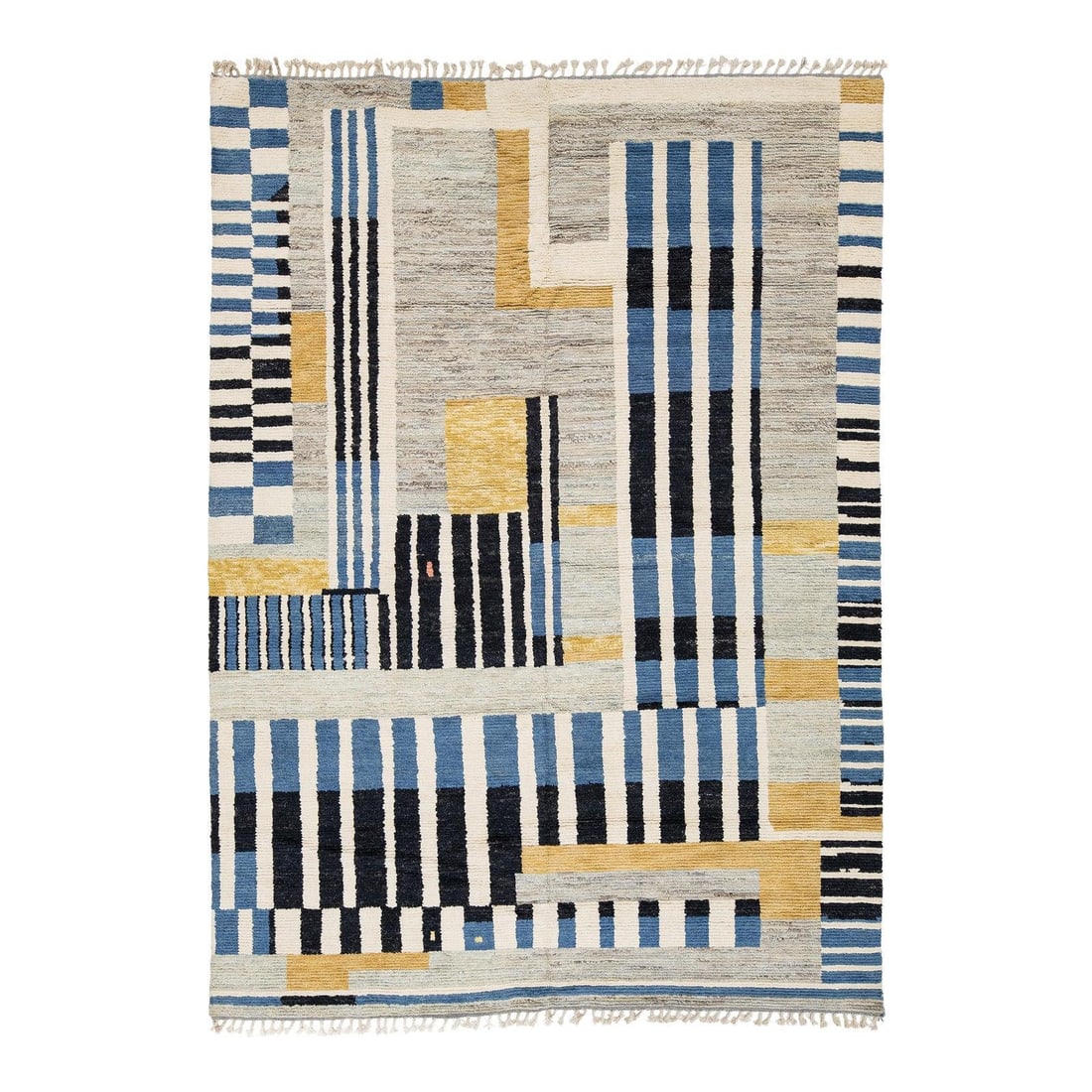 Hand Knotted Wool Moroccan Style Rug 8'9 x 12'4 Gray: Hand Knotted Wool Moroccan Style Rug 8'9 x 12'4 Gray This hand-knotted wool rug showcases an abstract geometric pattern inspired by Modern Moroccan style, seamlessly blending traditional craftsmanship
