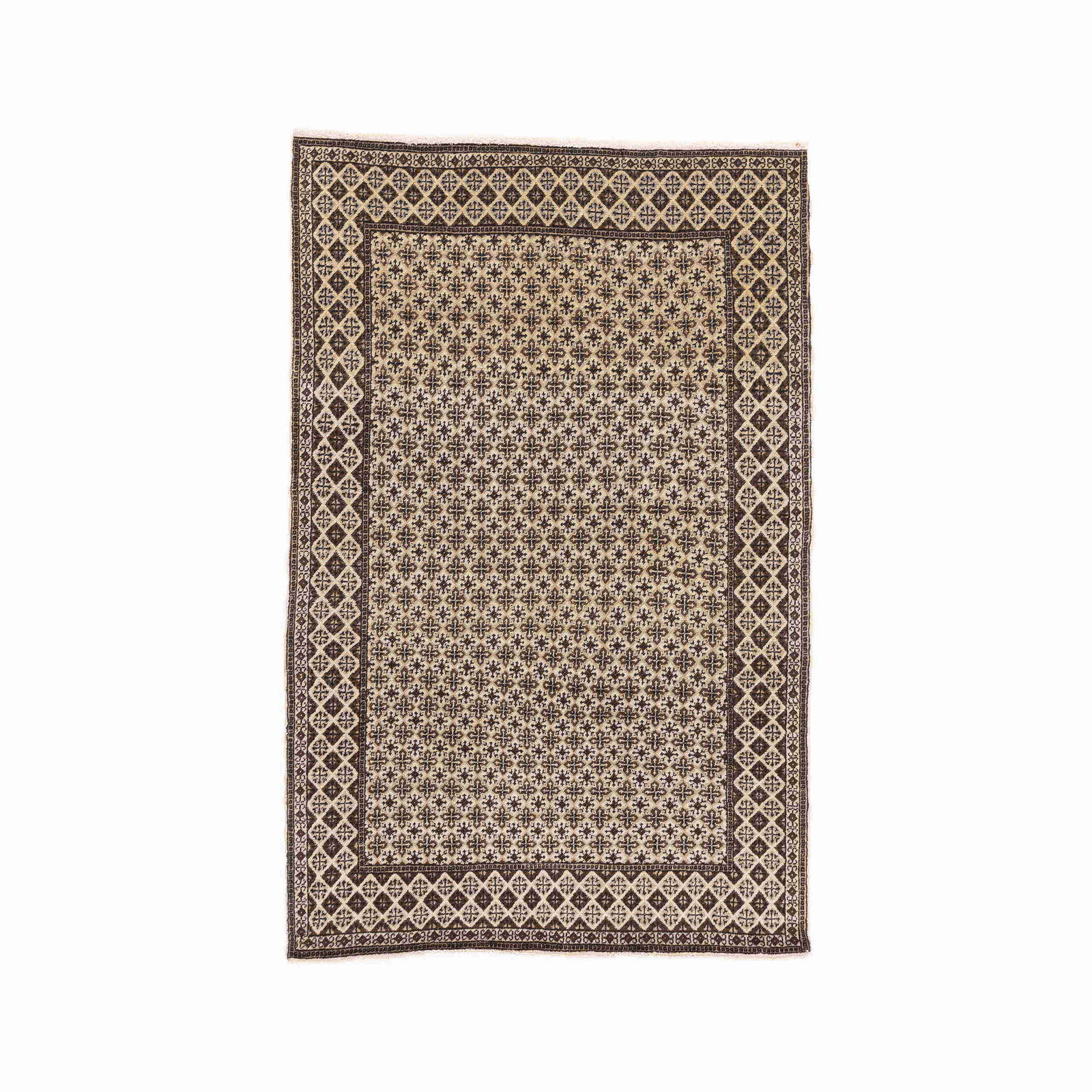 Authentic Handmade Kayseri Carpet Wool on Cotton Double Knots 54.3 x 84.3: Authentic Handmade Kayseri Carpet Wool on Cotton Double Knots 54.3 x 84.3 Experience the elegance of this Authentic Handmade Kayseri Carpet, meticulously crafted with a blend of wool on cotton. This e
