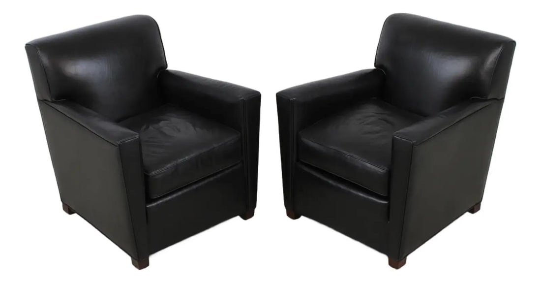 Set of Two Black Leather Club Armchairs Modern Design (1 of 10)