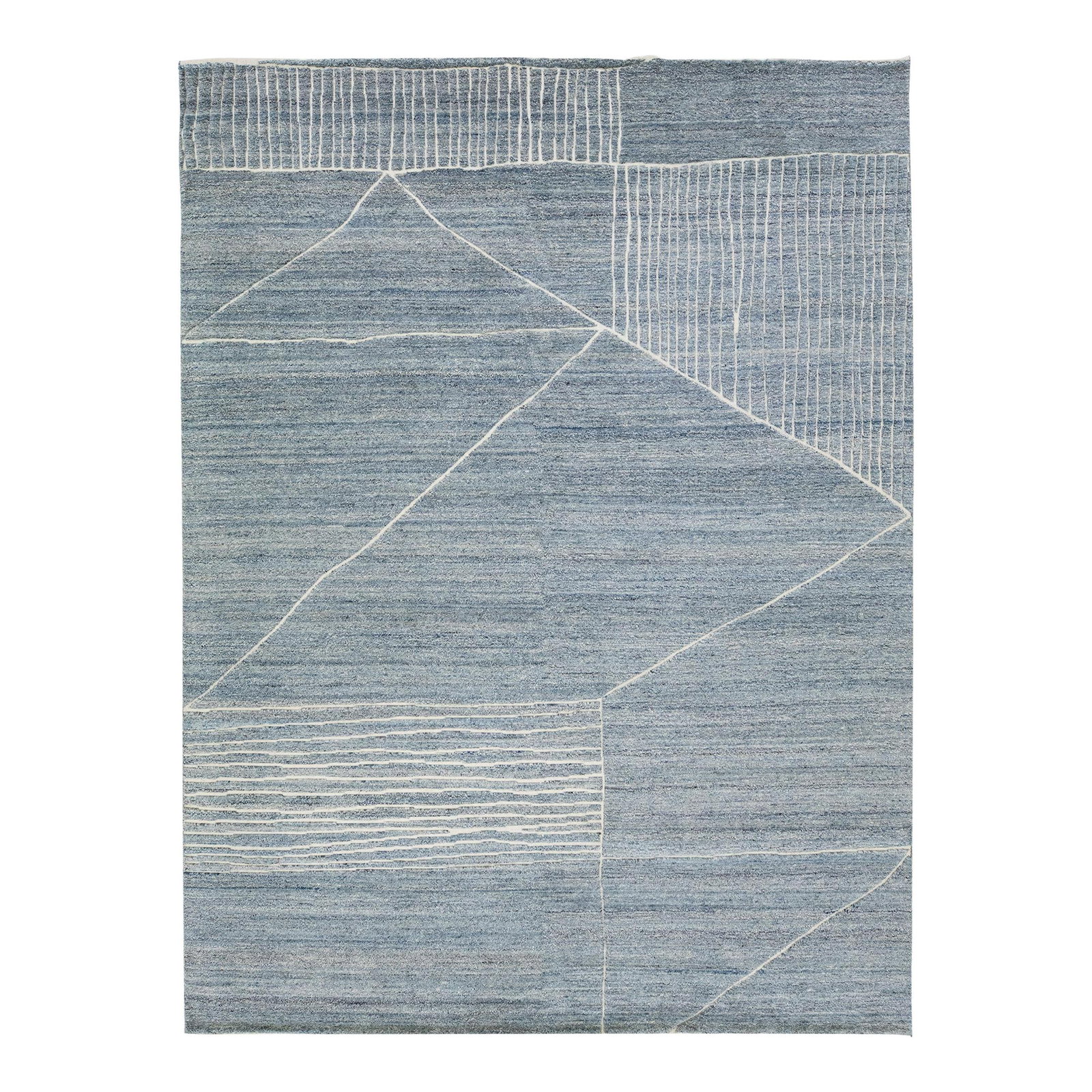 Handmade Blue Modern Moroccan Wool Rug 9'1 x 11'11: Handmade Blue Modern Moroccan Wool Rug 9'1 x 11'11 Elevate your space with this exquisite handmade wool rug that beautifully blends traditional Moroccan patterns with contemporary minimalist design.