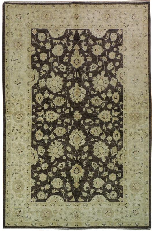 6 x 9 Handwoven Brown Chobi Peshawar Rug Premium Wool Zigler Design: 6 x 9 Handwoven Brown Chobi Peshawar Rug Premium Wool Zigler Design Free continental US Shipping Introducing the exquisite 6' x 9' Brown Chobi Peshawar Rug, a beautiful fusion of traditional