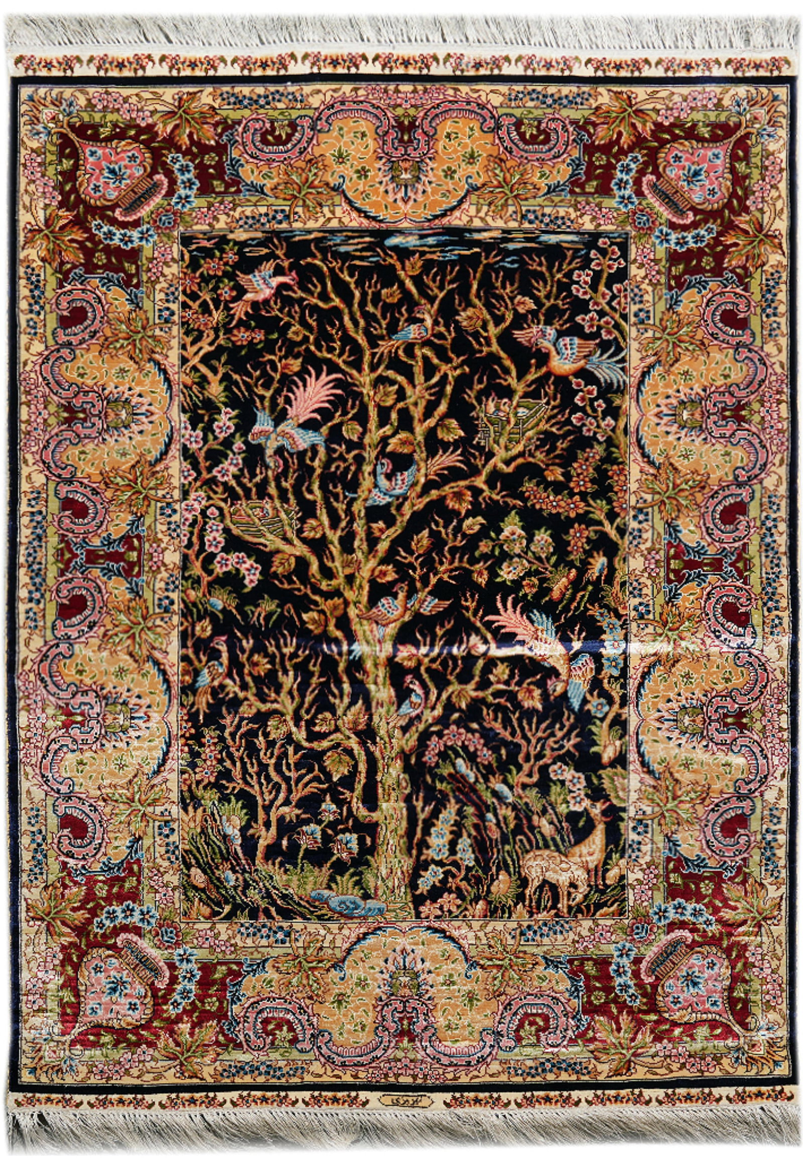 3 x 4 Bamboo Silk Tree of Life Scenery Rug Carpet: 3 x 4 Bamboo Silk Tree of Life Scenery Rug Carpet Free continental US Shipping This handmade 3 x 4 rug carpet features a Tree of Life design with scenery details. It is crafted from bamboo silk and