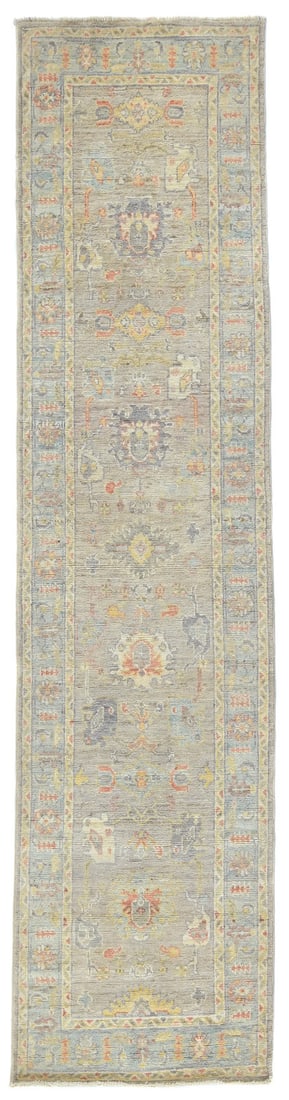 Handspun Wool Oushak Runner 2'9 x 10'1 Floral Hallway Rug: Handspun Wool Oushak Runner 2'9 x 10'1 Floral Hallway Rug Enhance your space with this stunning Handspun Wool Oushak Oriental Runner Rug, perfect for hallways, kitchens, or bedrooms. This unique piece