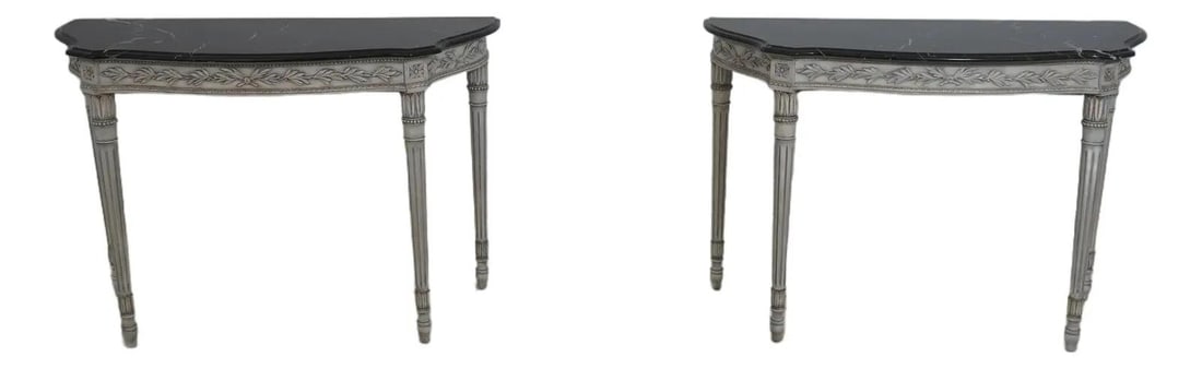 Set of Two Italian Marble Console Tables in French Louis XVI Style (1 of 10)