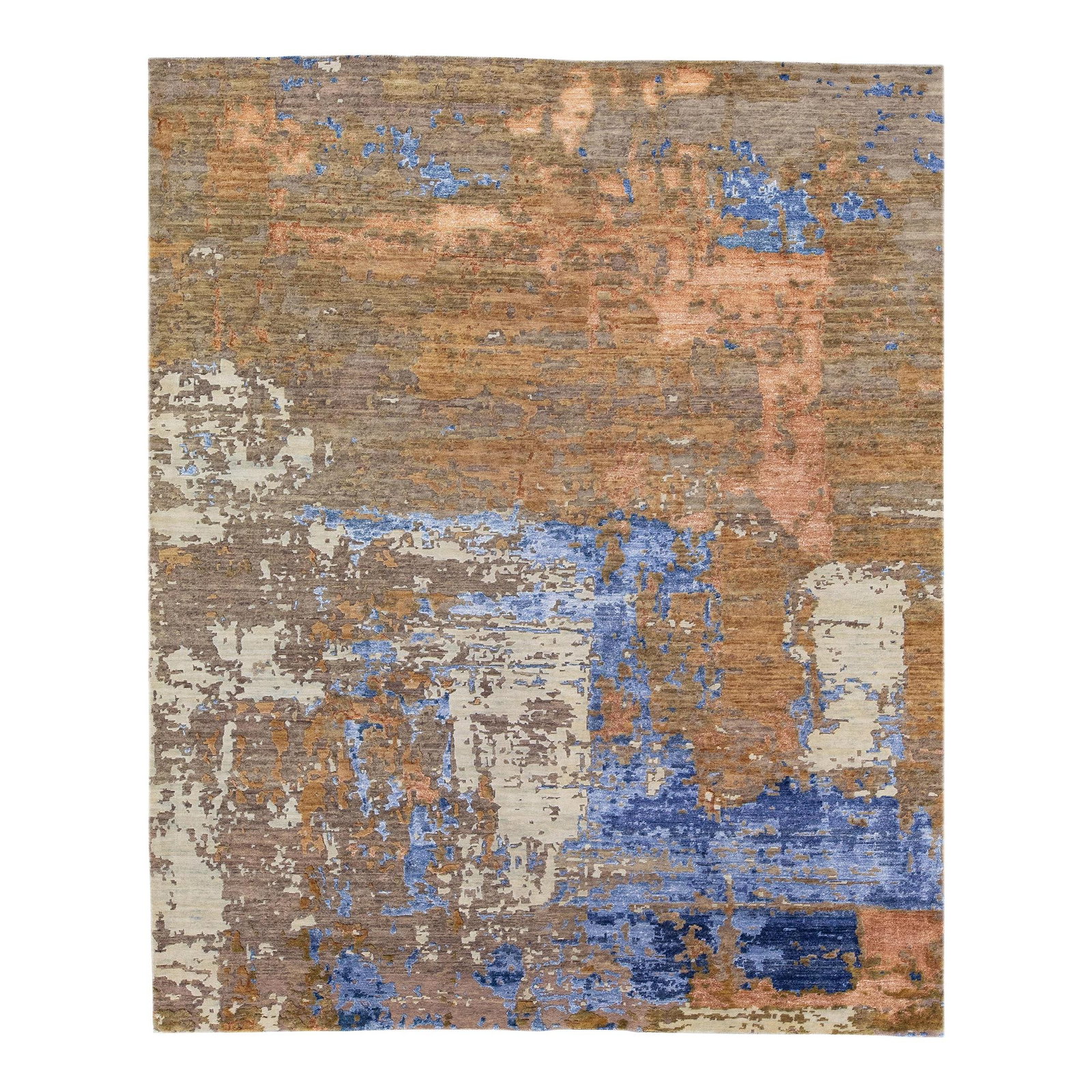 2010s Handmade Wool Silk Rug Modern Abstract Design Brown 8'1 x 9'11: 2010s Handmade Wool Silk Rug Modern Abstract Design Brown 8'1 x 9'11 Enhance your living space with this stunning modern abstract handmade rug, crafted from a luxurious blend of wool and silk. The rug