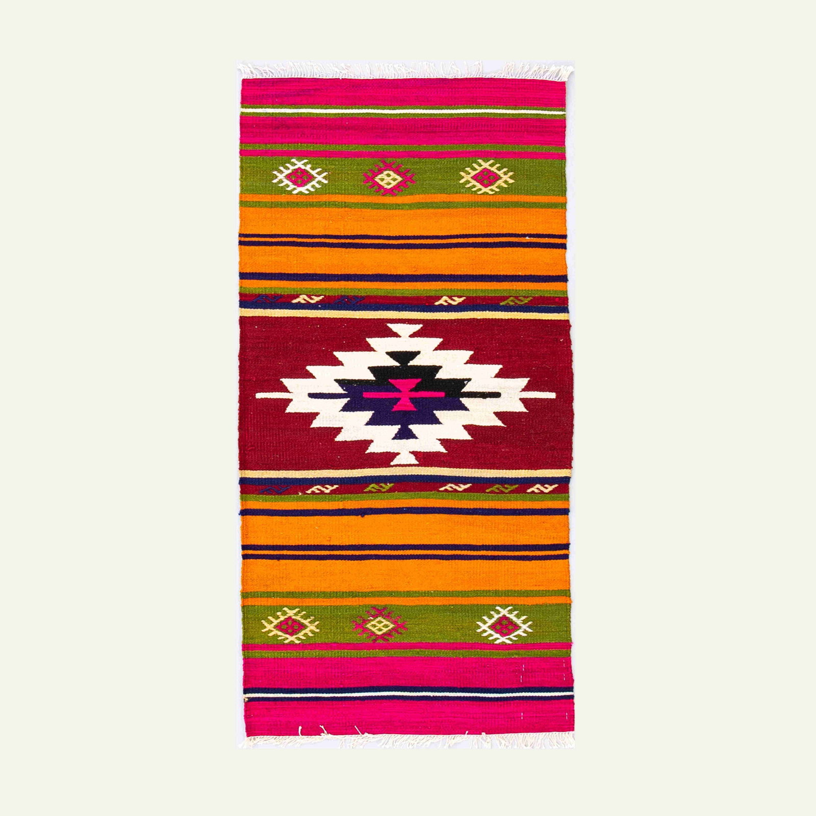 Authentic Anadol Wool Kilim Rug 24 x 47.6 Handmade: Authentic Anadol Wool Kilim Rug 24 x 47.6 Handmade Experience the beauty of authentic craftsmanship with this Handmade Anadol Kilim, meticulously crafted from high-quality wool on wool. This exquisite