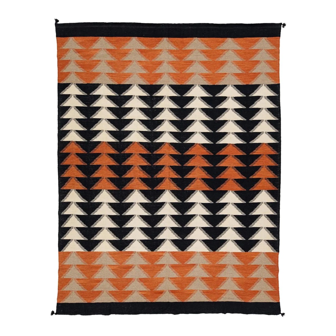 9' x 11'10" Wool Flatweave Rug with Southwest Geometric Pattern: 9' x 11'10" Wool Flatweave Rug with Southwest Geometric Pattern This handmade wool rug features a modern Navajo-inspired geometric design with stacked peak or arrowhead motifs. The flatweave construct