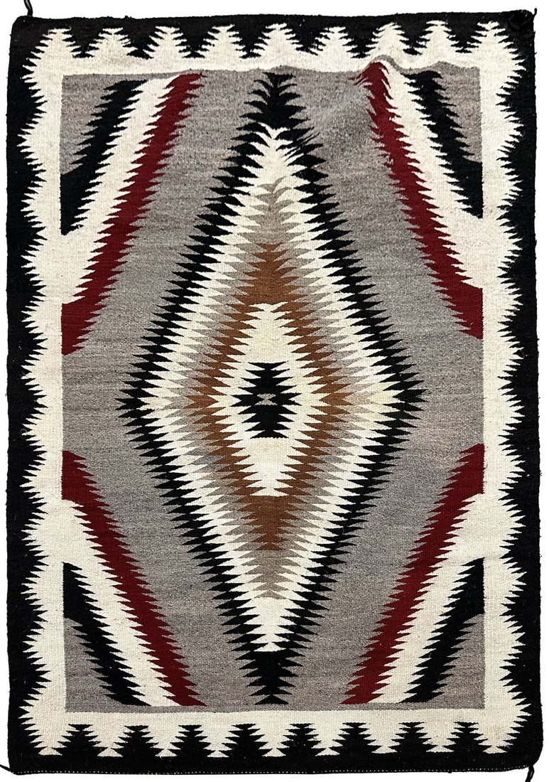 Gray Navajo Eye Dazzler Wool Flatwoven Rug 4'10 x 6'6 (1 of 10)