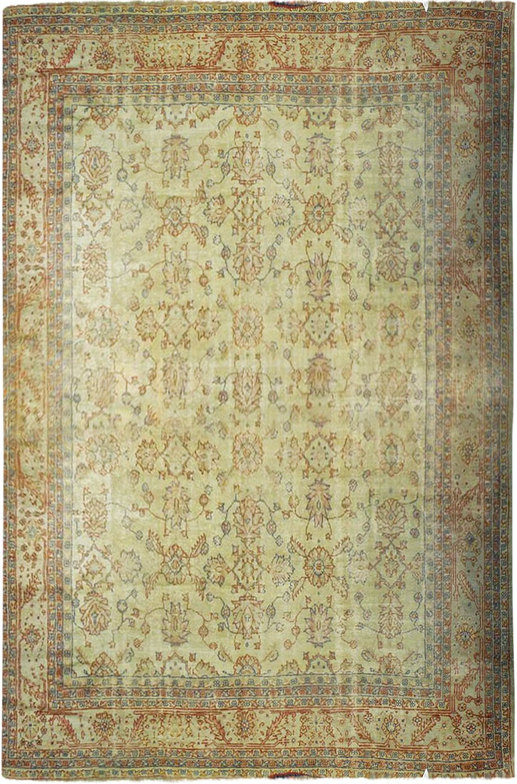 Handmade 12.8 x 16.8 Ivory Antique Oushak Rug from Turkey: Handmade 12.8 x 16.8 Ivory Antique Oushak Rug from Turkey Free continental US Shipping Enhance your living space with this stunning 12.8 x 16.8 Ivory Antique Oushak Rug. This exquisite handmade rug fe