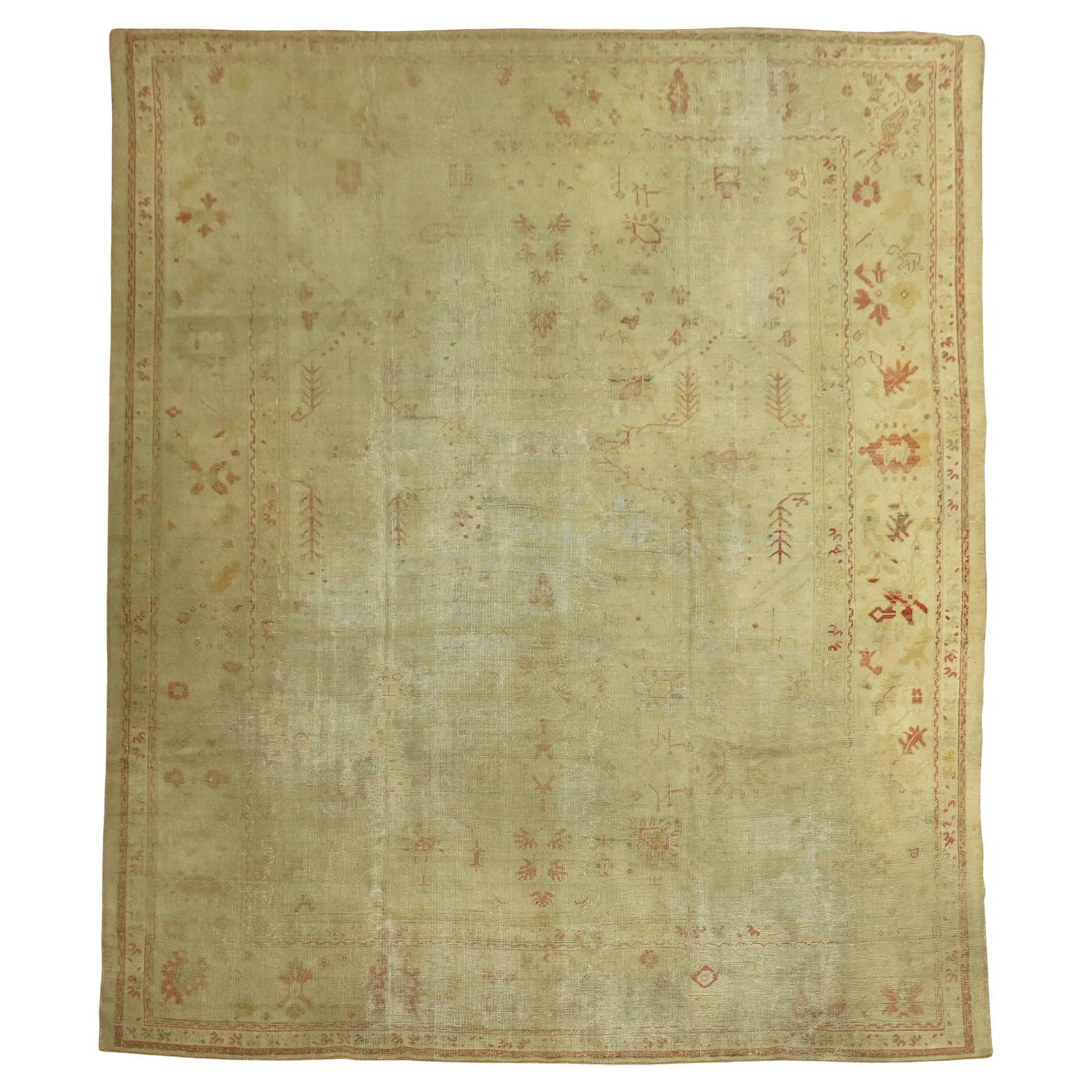 Late 19th Century Turkish Oushak Hand-Woven Wool Rug 10'5" x 13': Late 19th Century Turkish Oushak Hand-Woven Wool Rug 10'5" x 13' Discover the beauty of this late 19th century antique Turkish Oushak rug, meticulously hand-woven from quality wool. With its generous 
