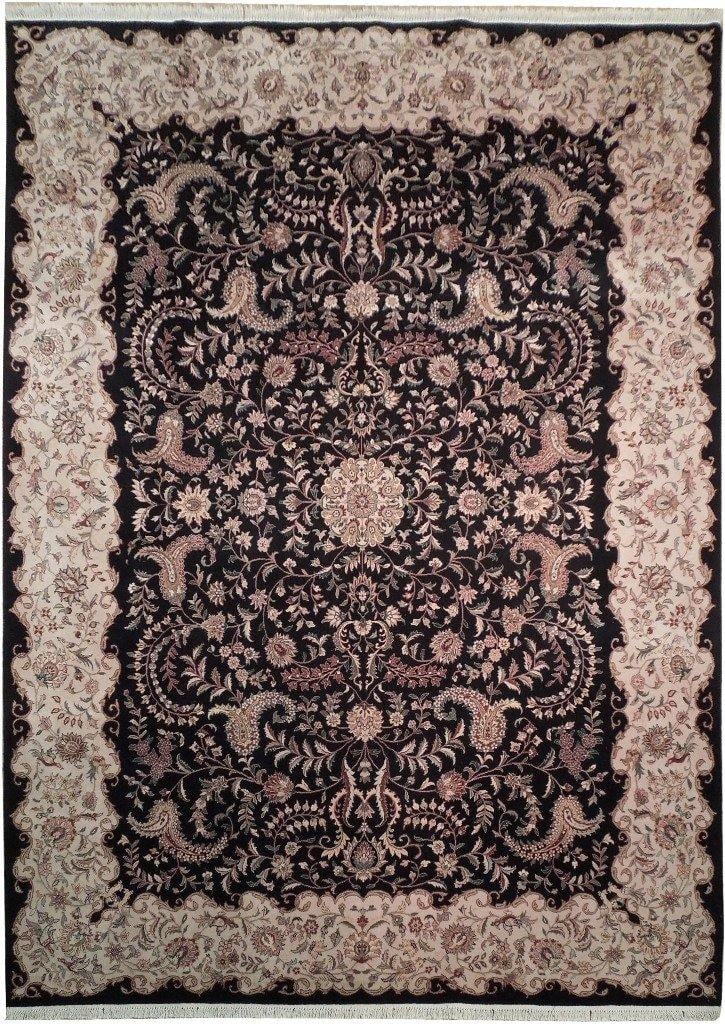 Luxurious 8.9 x 11.10 Black Wool and Silk Tabriz Rug 200 KPSI: Luxurious 8.9 x 11.10 Black Wool and Silk Tabriz Rug 200 KPSI Free continental US Shipping Enhance your living space with this exquisite 8.9 x 11.10 Black Fine Quality Wool and Silk Rug, meticulously 