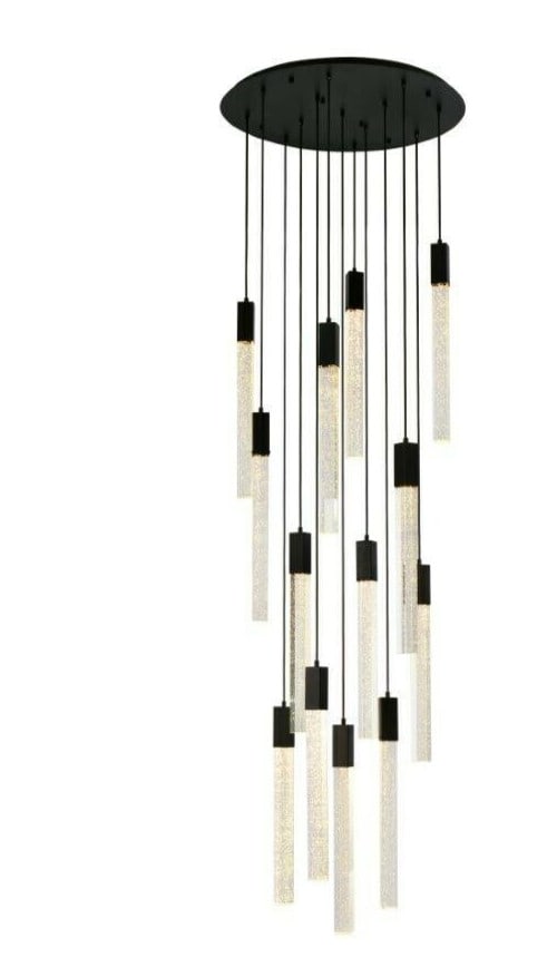 Weston 13-Light Black Crystal Pendant Chandelier 30 inch Adjustable Height: Weston 13-Light Black Crystal Pendant Chandelier 30 inch Adjustable Height This modern crystal pendant chandelier features a striking black finish and is designed with 13 downward-facing lights. The f