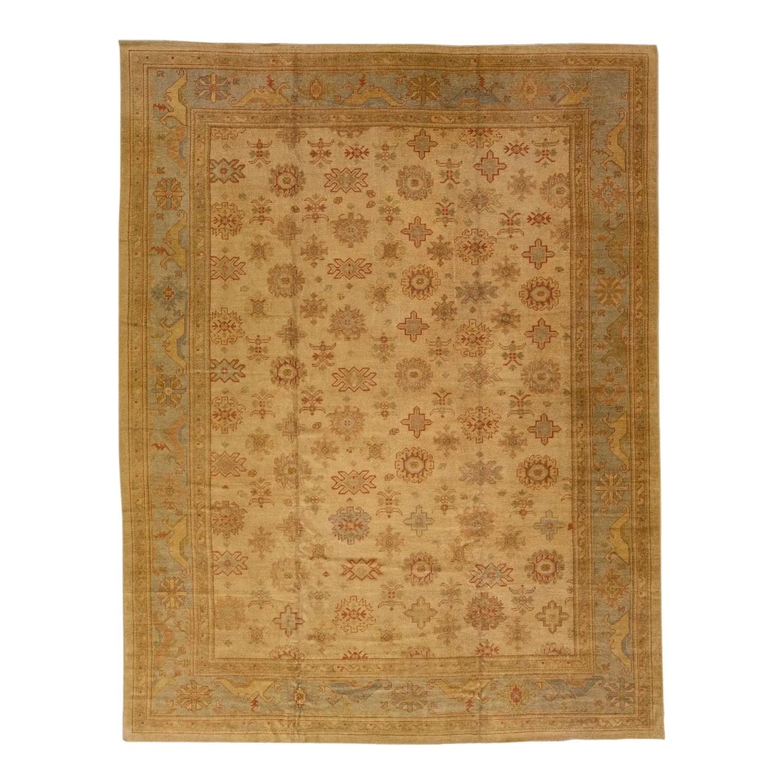 Oversize Brown Floral Turkish Oushak Hand-Knotted Wool Rug 13'8 x 17'5: Oversize Brown Floral Turkish Oushak Hand-Knotted Wool Rug 13'8 x 17'5 Elevate your space with this exquisite modern Turkish Oushak hand-knotted wool rug. Featuring a rich brown color field adorned wi