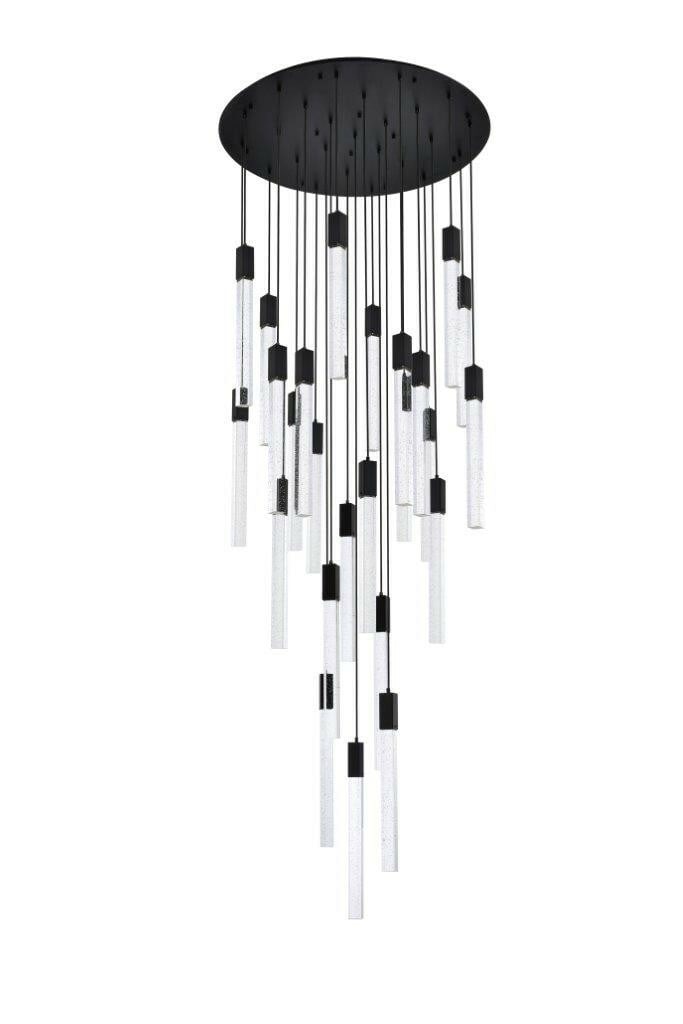 Black Weston 25-Light Crystal Pendant Chandelier 42 inch: Black Weston 25-Light Crystal Pendant Chandelier 42 inch This large, modern crystal pendant chandelier from the Weston Collection features a striking black finish and is designed to make a statement i