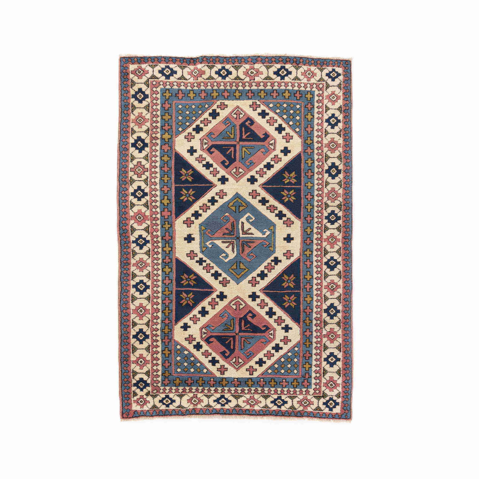 Authentic Kars Handmade Wool Carpet 61x92.5 Geometric Design: Authentic Kars Handmade Wool Carpet 61x92.5 Geometric Design Discover the elegance of this Authentic Handmade Kars Carpet, expertly crafted from high-quality wool on wool. This stunning piece features