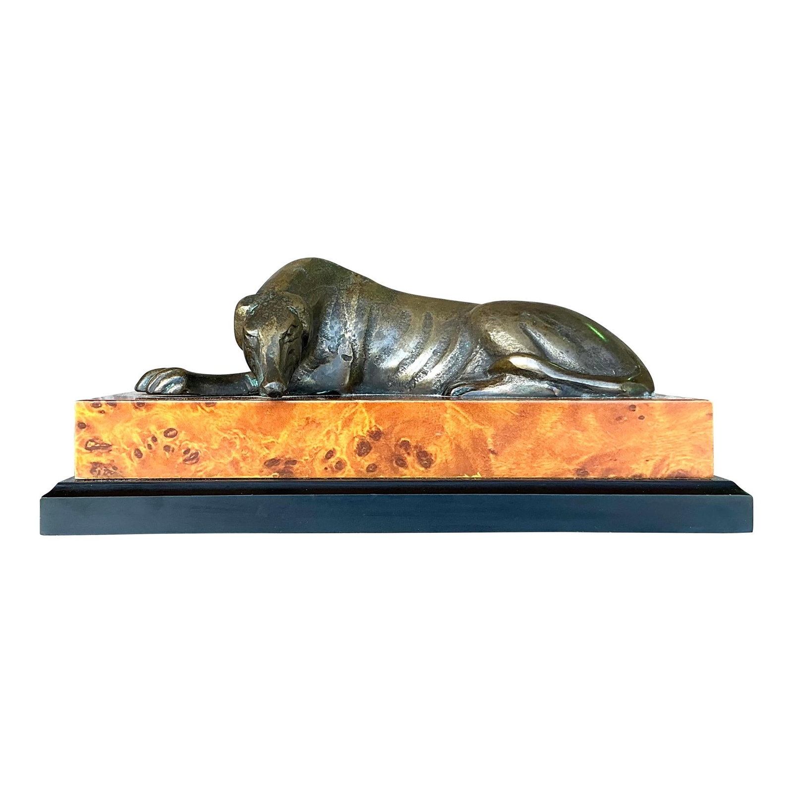 Vintage Boho Greyhound Sculpture on Burl Plinth 10 x 4.75 x 4.25: Vintage Boho Greyhound Sculpture on Burl Plinth 10 x 4.75 x 4.25 Enhance your home decor with this Vintage Boho Greyhound sculpture, beautifully crafted to showcase a gracefully posed greyhound adorne