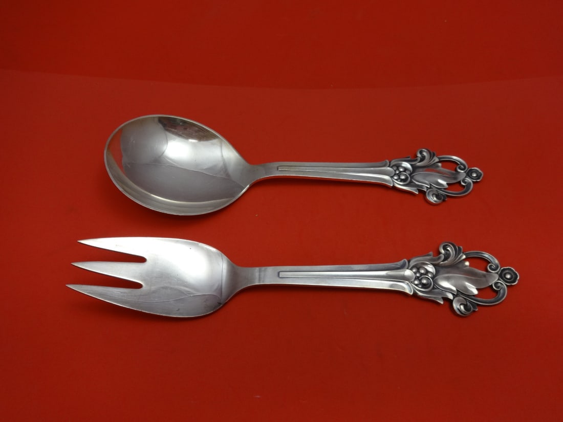 Cohr Sterling Silver Salad Set 9 1/8 Unknown Pattern: Cohr Sterling Silver Salad Set 9 1/8 Unknown Pattern This exquisite salad set by Cohr features a timeless design crafted from high-quality sterling silver. Measuring 9 1/8 inches, this set is perfect 
