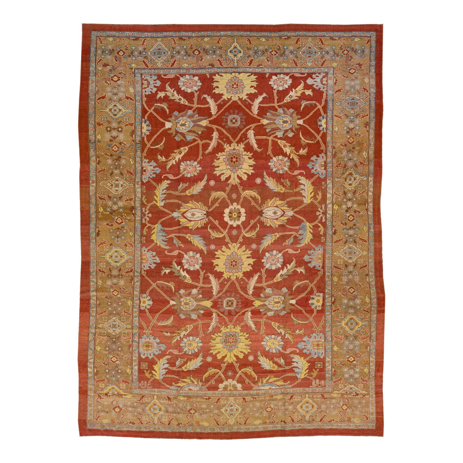 Exquisite Handmade Modern Floral Persian Wool Rug 12'2 x 16'5 Red-Rust: Exquisite Handmade Modern Floral Persian Wool Rug 12'2 x 16'5 Red-Rust Enhance your space with this stunning Modern Floral Sultanabad handmade Persian wool rug, featuring a rich red-rust color field. 