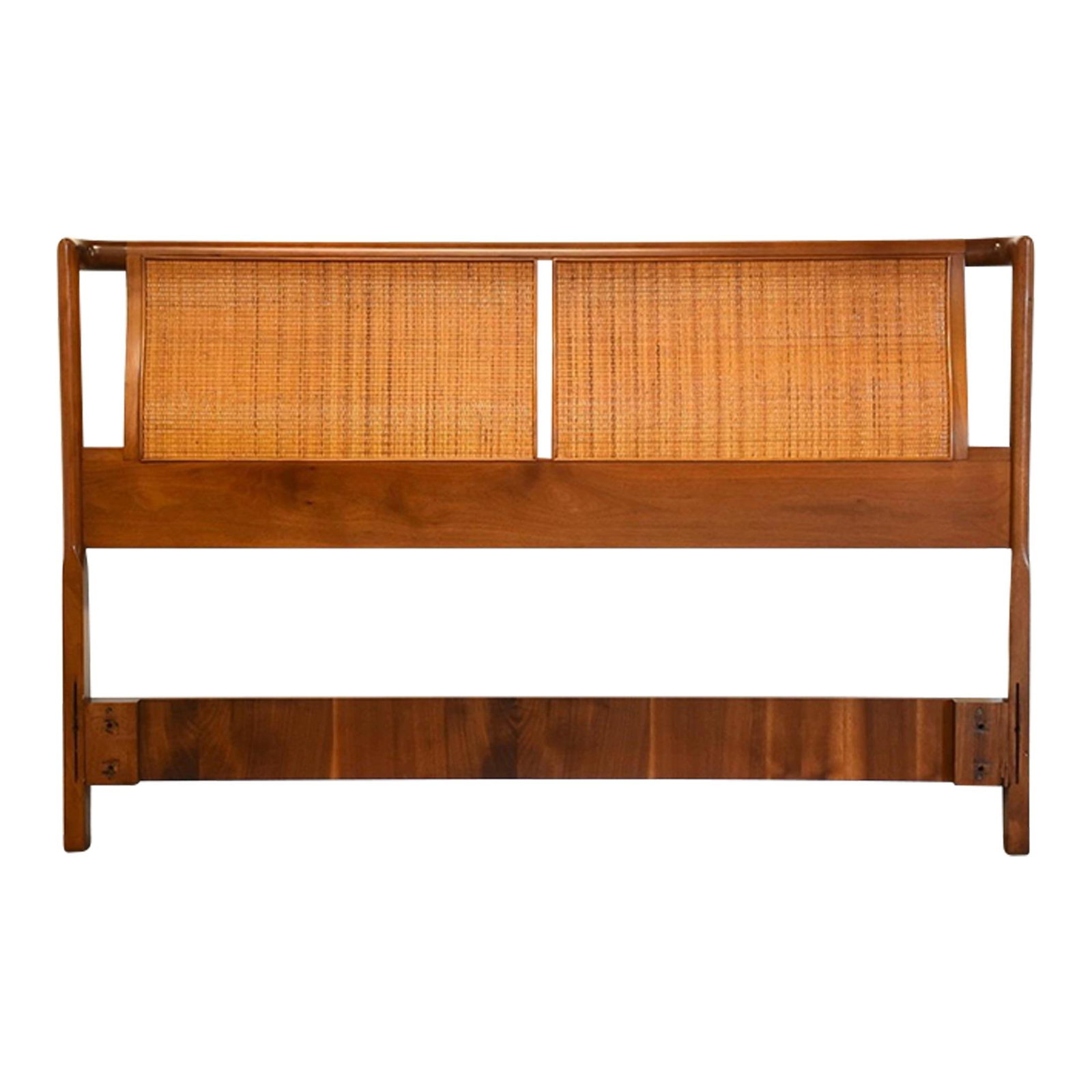 Mid Century Walnut Cane Full Headboard by Barney Flagg for Drexel: Mid Century Walnut Cane Full Headboard by Barney Flagg for Drexel Experience mid-century elegance with this walnut and cane full headboard, expertly designed by Barney Flagg for Drexel's Parallel Coll