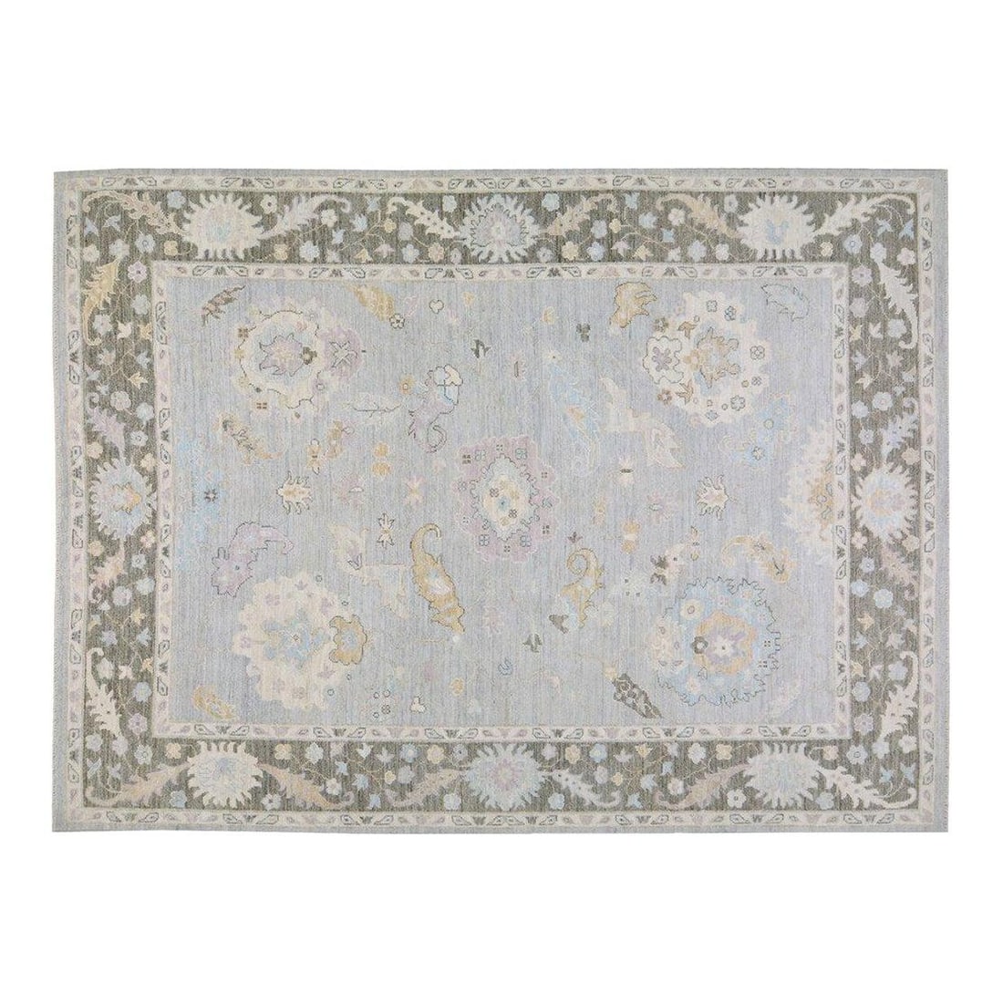 Hand-Knotted Wool Oushak Area Rug Slate Gray 9'x12'1": Hand-Knotted Wool Oushak Area Rug Slate Gray 9'x12'1" This vintage Oushak rug is hand-knotted from wool using traditional rug-making techniques, offering a blend of timeless craftsmanship and modern d