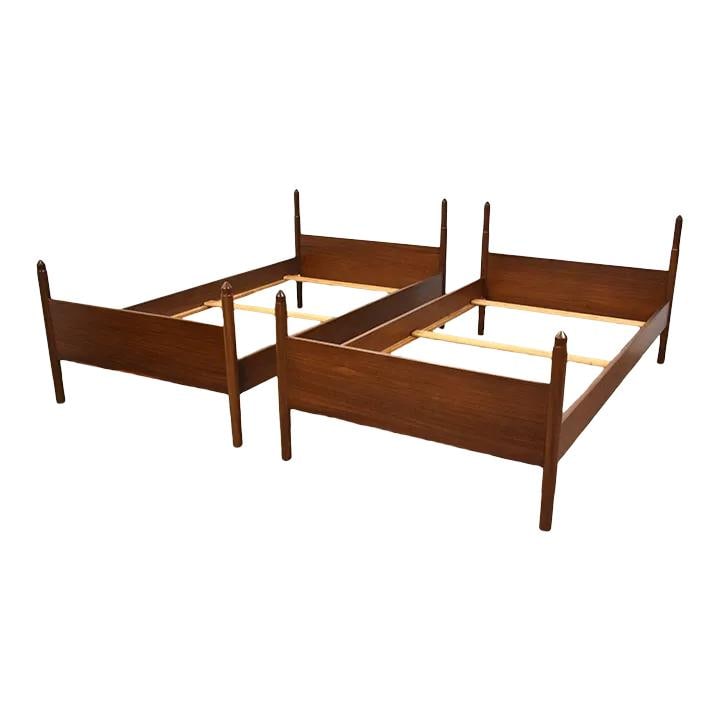 Mid-Century Modern Teak Twin Beds Pair Danish Design (1 of 6)