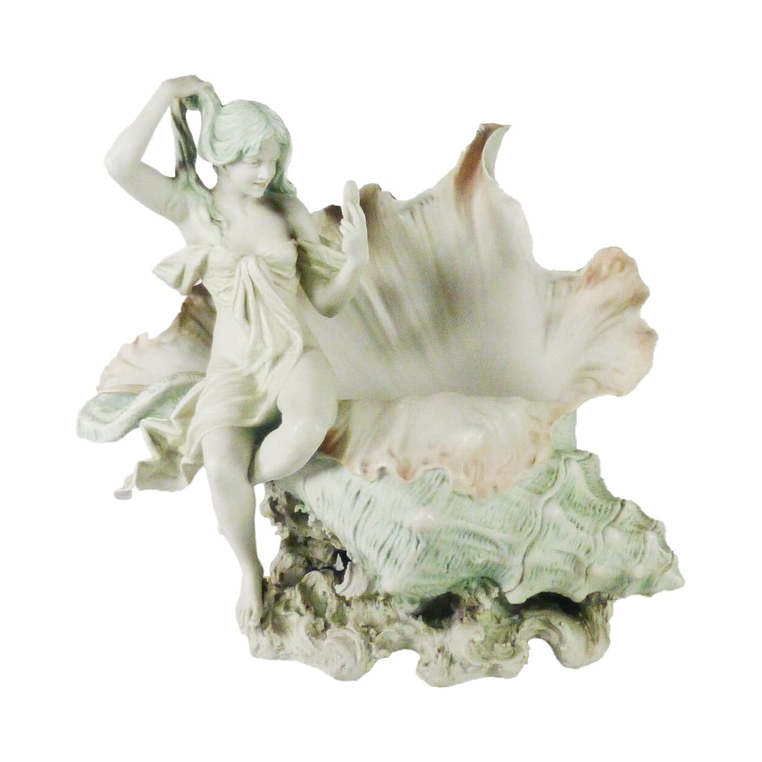 Royal Dux Green Porcelain Table Vase Woman on Shell (1 of 7)