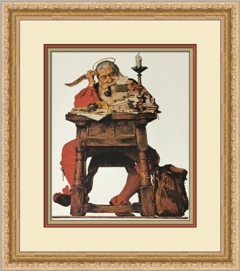 Norman Rockwell Santa at Desk Custom Framed Art Print 1991 (1 of 2)