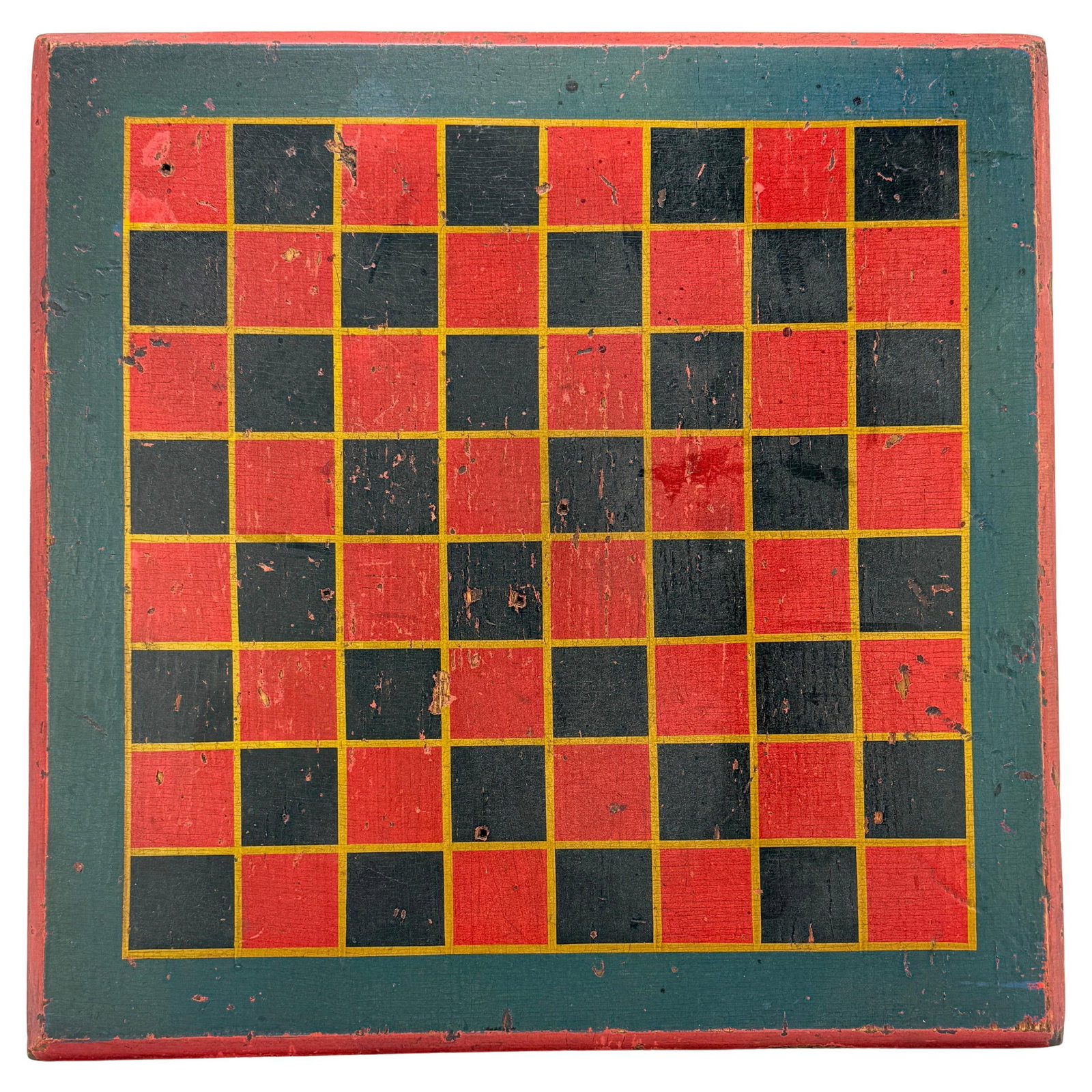 Circa 1840 American Folk Art Game Board for Chess Checkers: Circa 1840 American Folk Art Game Board for Chess Checkers This remarkable American painted folk art game board, dating back to circa 1840, showcases a bold and graphic design perfect for checkers or 