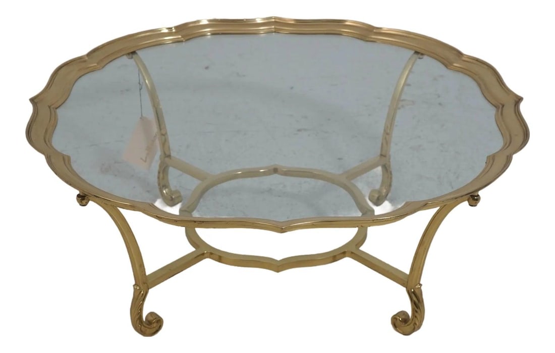 Labarge Model 8110 Brass Glass Cocktail Table with Scrolled Feet (1 of 10)