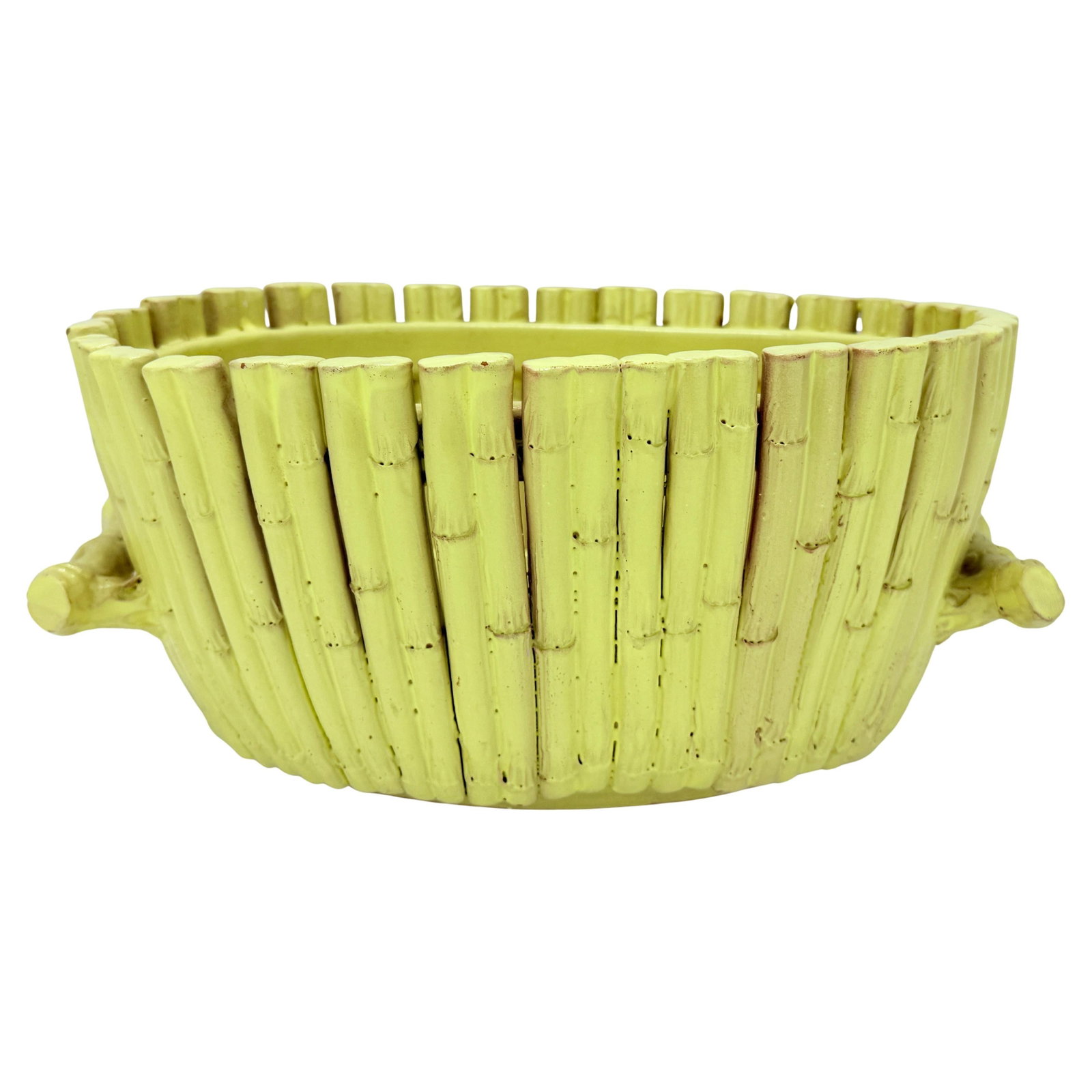 Vintage Italian Yellow Glazed Terracotta Faux Bamboo Planter (1 of 14)