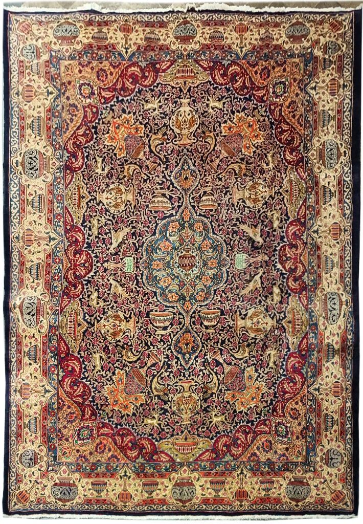 9.5 x 13 Persian Kshamar Area Rug: 9.5 x 13 Persian Kshamar Area Rug Free continental US Shipping Enhance your living space with this exquisite 9.5 x 13 Persian Kshamar Rug, showcasing a beautiful blend of blue and multi-colored patter